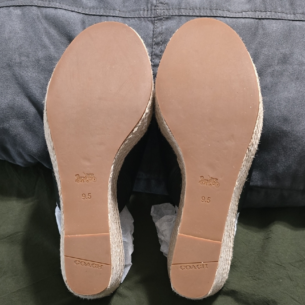 Coach Black and Tan Wedge Sandals - Picture 3 of 5